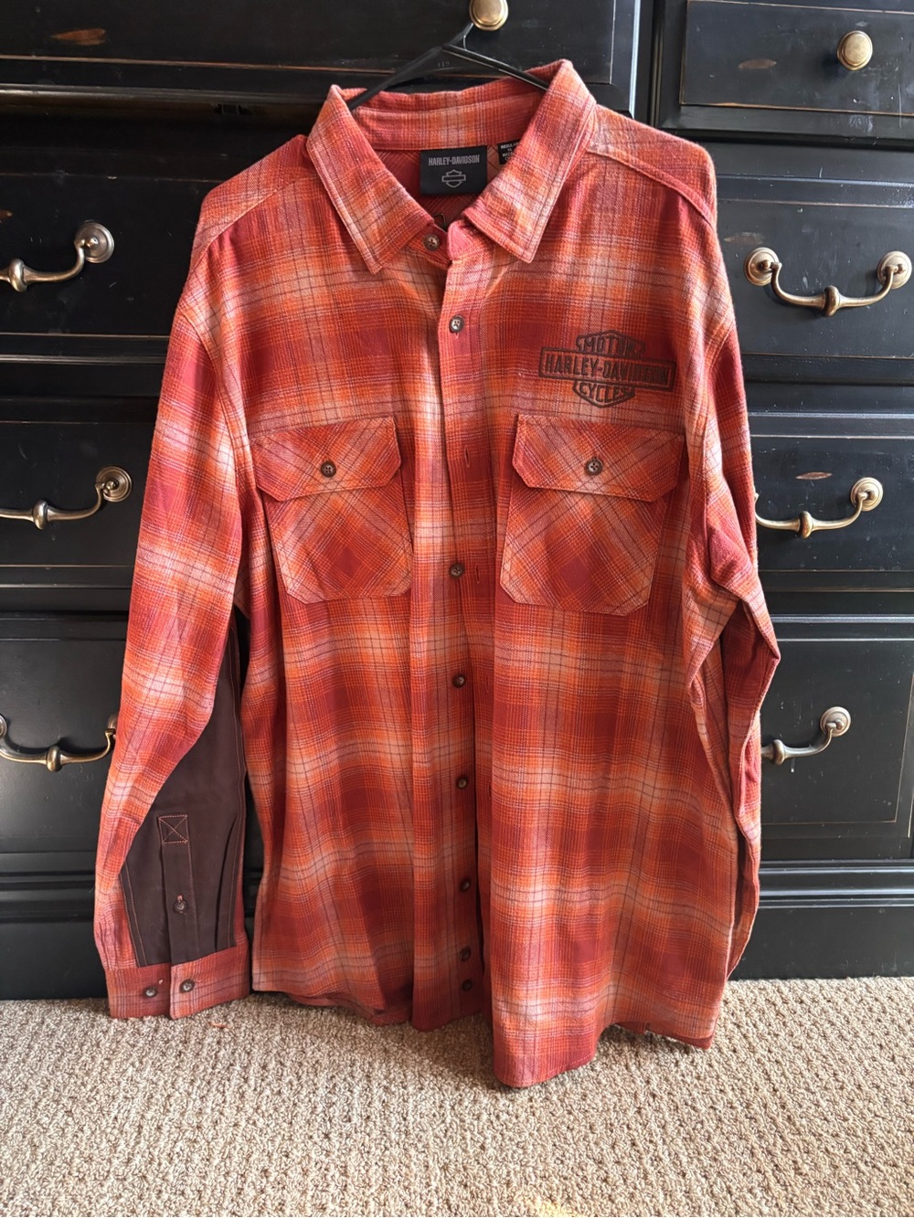Harley-Davidson Red Orange Plaid Button-Up Shirt Jacket